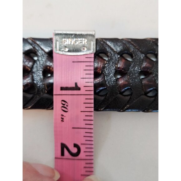 Brighton Berma Mens Sz 36 Black Hand Woven Leather Belt With Silver-Tone Buckle - Picture 5 of 8